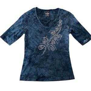 Vintage Sledge USA Tie Dye T-Shirt Womens M Blue Whimsigoth Edgy Rhinestones Y2K